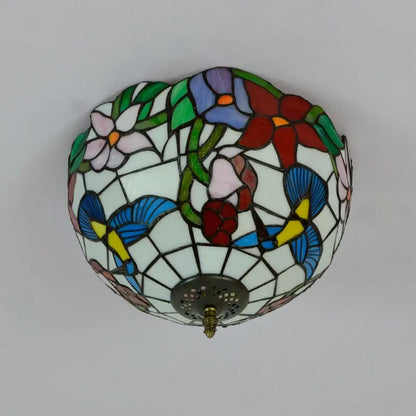 12inch Handmade Stained Glass Bird Floral Tiffany Lights Ceiling Lamp - CTL