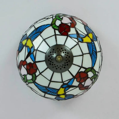 12inch Handmade Stained Glass Bird Floral Tiffany Lights Ceiling Lamp - CTL