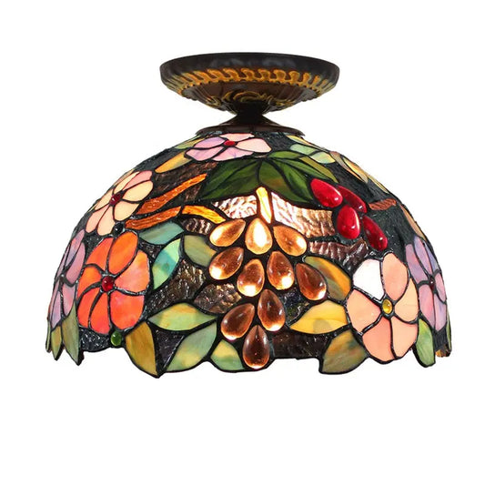 12inch Stained Glass Grape Flower Handmade Tiffany Lights Ceiling Lamp - CTL
