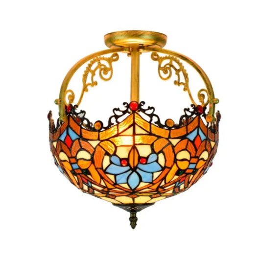 12inch Handmade Stained Glass Baroque Retro Tiffany Lights Ceiling Lamp - CTL
