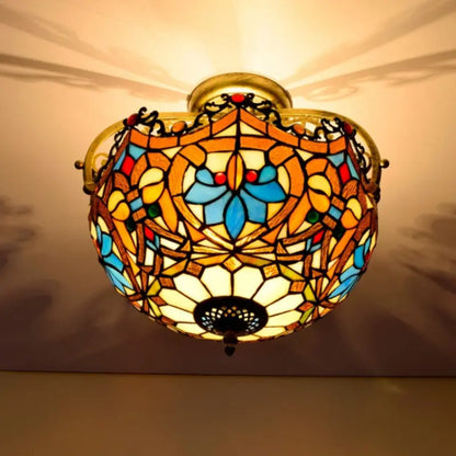 12inch Handmade Stained Glass Baroque Retro Tiffany Lights Ceiling Lamp - CTL