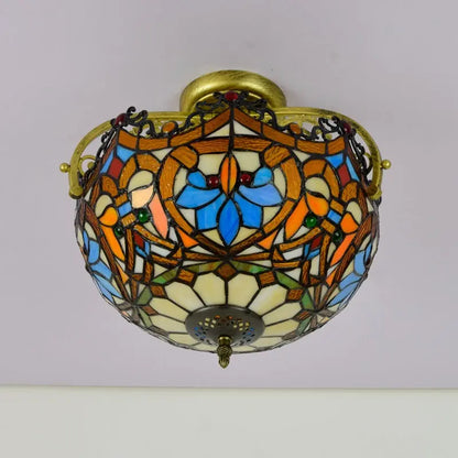 12inch Handmade Stained Glass Baroque Retro Tiffany Lights Ceiling Lamp - CTL