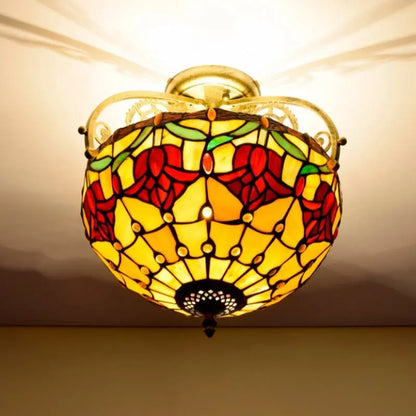 12inch Handmade Stained Glass Tulip Tiffany Lights Ceiling Lamp - CTL