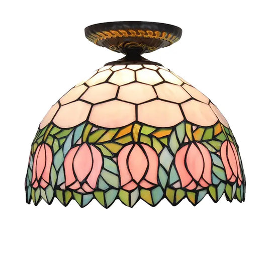 12inch Stained Glass Tuilp Flower Lampshade Tiffany Lights Ceiling Lamp - CTL