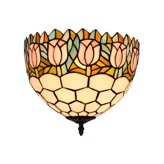12inch Handmade Stained Glass Tulip Tiffany Style Ceiling Light Fixtures - CTL