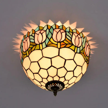 12inch Handmade Stained Glass Tulip Tiffany Style Ceiling Light Fixtures - CTL