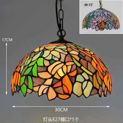 12inch Retro Stained Glass Chandelier Wisteria Tiffany Style Lamp Pendant Light - CTL