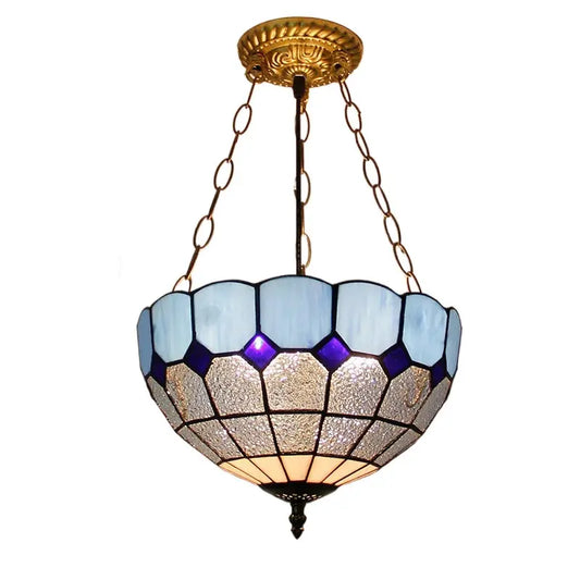 12inch 30cm Retro Stained Glass Diamond Blue Anti-chandelier Tiffany Pendant Light - CTL
