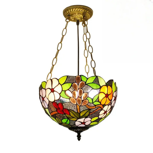 12inch 30cm Retro Stained Glass Grapes Floral Anti-chandelier Tiffany Pendant Light - CTL