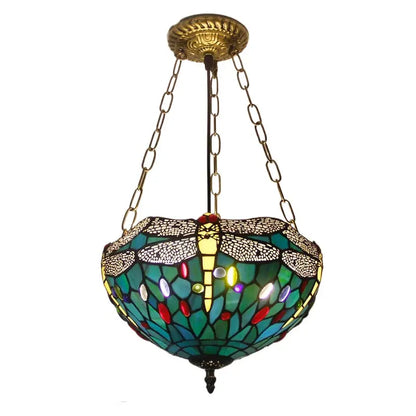 12inch 30cm Retro Stained Glass Green Dragonfly Anti-chandelier Tiffany Pendant Light - CTL