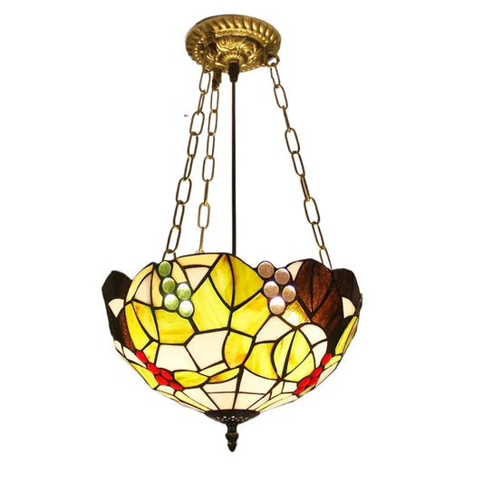 12inch Tiffany Lamp Chandelier Stained Glass Grape Floral Antique Pendant Light - CTL