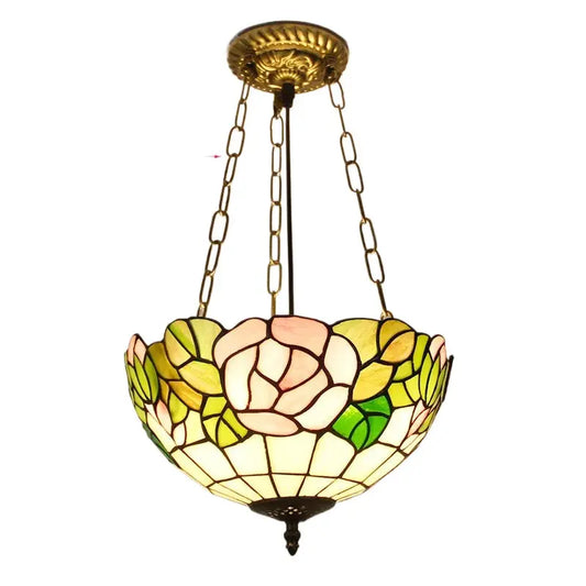 12inch 30cm Retro Stained Glass Pastoral Roses Anti-chandelier Tiffany Pendant Light - CTL