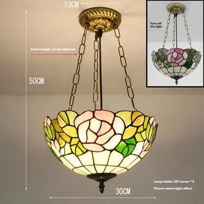 12inch 30cm Retro Stained Glass Pastoral Roses Anti-chandelier Tiffany Pendant Light - CTL