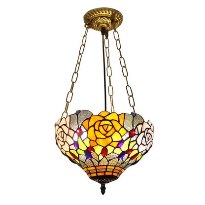 12inch 30cm Retro Stained Glass Pastoral Roses Floral Anti-chandelier Tiffany Pendant Light - CTL