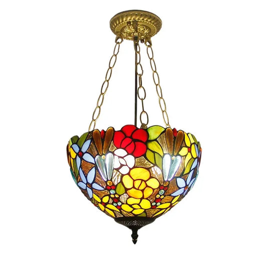 12inch 30cm Retro Stained Glass Roses Flower Anti-chandelier Tiffany Pendant Light - CTL