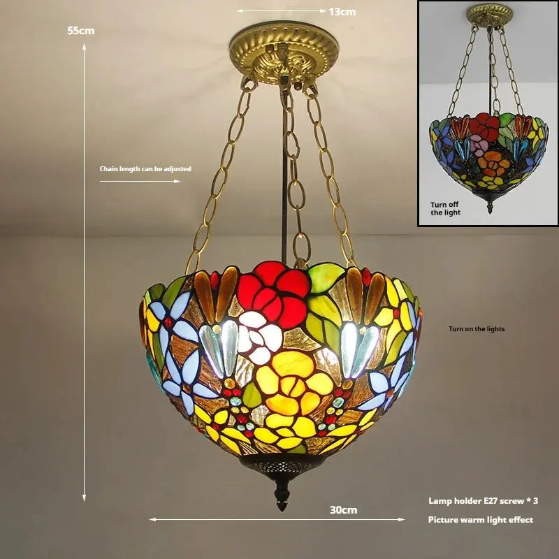 12inch 30cm Retro Stained Glass Roses Flower Anti-chandelier Tiffany Pendant Light - CTL