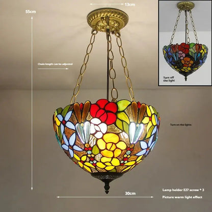 12inch 30cm Retro Stained Glass Roses Flower Anti-chandelier Tiffany Pendant Light - CTL
