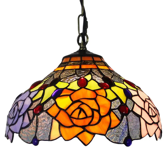 12inch 30cm Stained Glass 3 Color Roses Lampshade Tiffany Pendant Light - CTL
