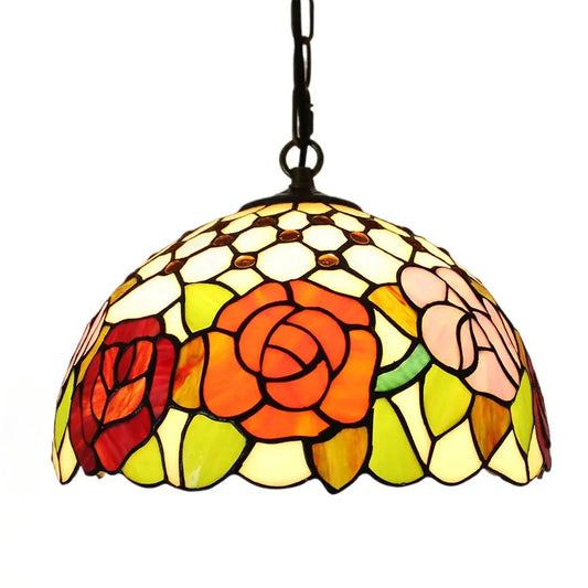 12inch 30cm Stained Glass 3 Colored Roses Lampshade Tiffany Pendant Light - CTL