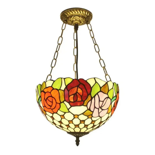 12inch 30cm Stained Glass Bead Rose Anti-chandelier Semi Flush Mount Wide Ceiling Lamp - CTL