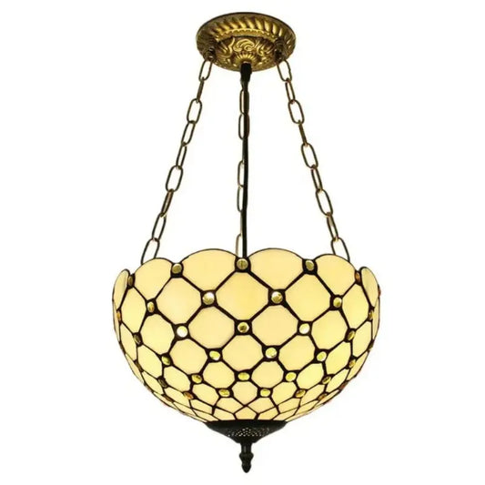 12inch 30cm Stained Glass Beads Beige Lampshade Semi Flush Mount Wide Anti-chandelier - CTL