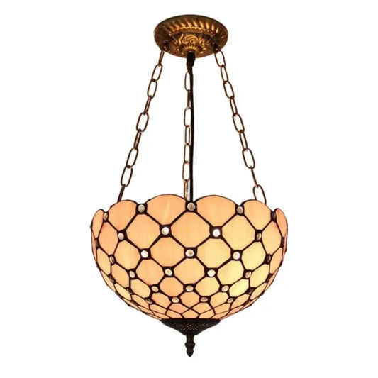 12inch 30cm Stained Glass Beads Pink Lampshade Semi Flush Mount Wide Ceiling Lamp - CTL