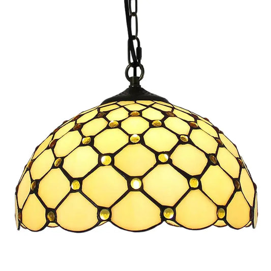 12inch 30cm Stained Glass Beige Beads Lampshade Tiffany Pendant Light - CTL