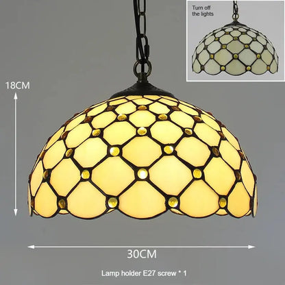 12inch 30cm Stained Glass Beige Beads Lampshade Tiffany Pendant Light - CTL