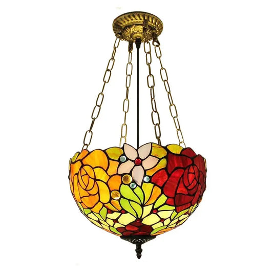 12inch Stained Glass Bicolor Rose Tiffany Chandelier Vintage Pendant Light - CTL