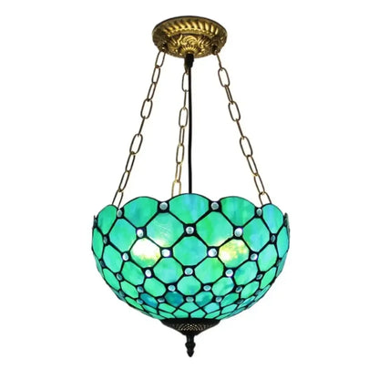 12inch 30cm Stained Glass Green Beads Lampshade Semi Flush Mount Wide Anti-chandelier - CTL
