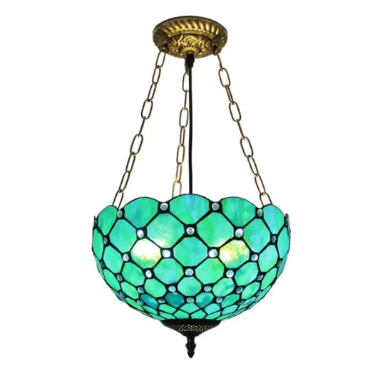 12inch 30cm Stained Glass Green Beads Lampshade Semi Flush Mount Wide Anti-chandelier - CTL
