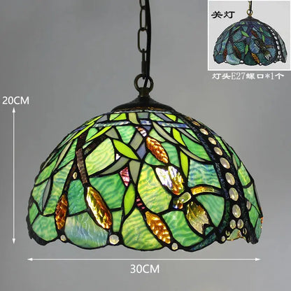 12inch 30cm Stained Glass Green Lampshade Vintage Tiffany Pendant Light - CTL