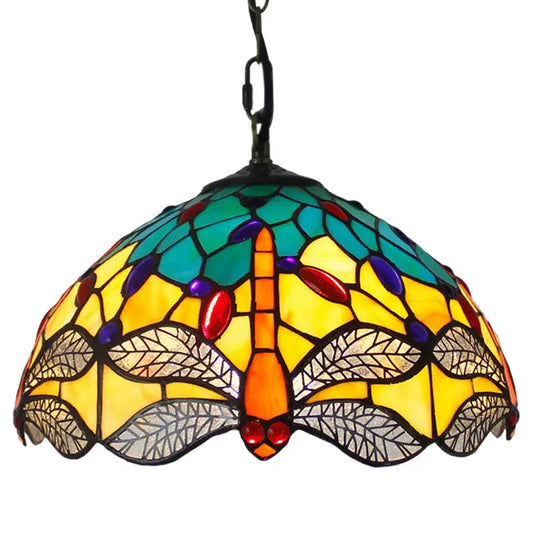 12inch Stained Glass Leaf Lampshade Tiffany Dragonfly Pendant Light - CTL