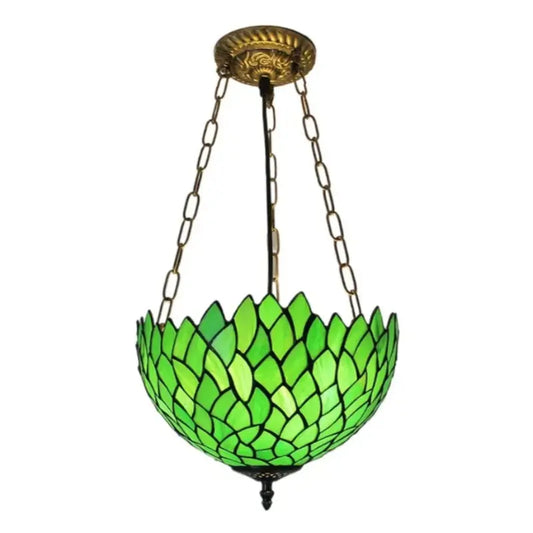 12inch 30cm Stained Glass Leaves Green Lampshade Semi Flush Mount Wide Anti-chandelier - CTL