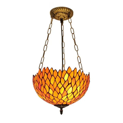 12inch 30cm Stained Glass Leaves Orange Lampshade Semi Flush Mount Wide Anti-chandelier - CTL