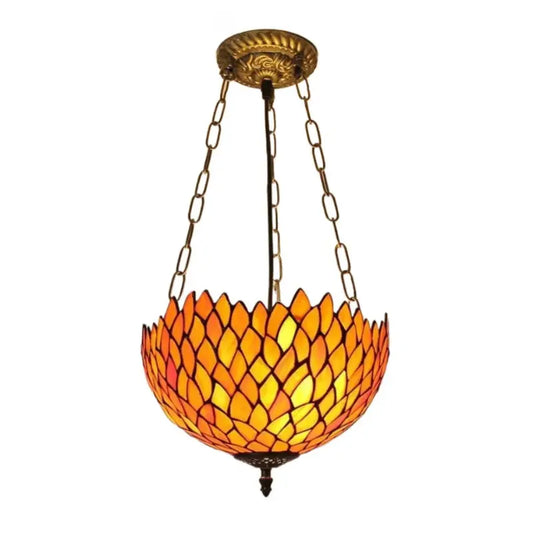 12inch 30cm Stained Glass Leaves Orange Lampshade Semi Flush Mount Wide Anti-chandelier - CTL