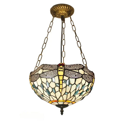 12inch 30cm Stained Glass Light Blue Dragonfly Anti-chandelier Tiffany Pendant Light - CTL