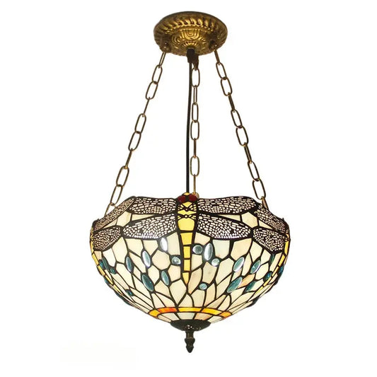 12inch 30cm Stained Glass Light Blue Dragonfly Anti-chandelier Tiffany Pendant Light - CTL