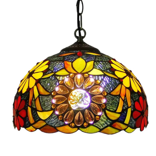 12inch 30cm Pastoral Beads Art Lampshade Tiffany Stained Glass Pendant Light - CTL