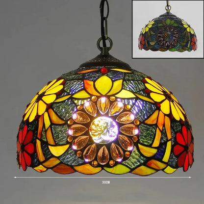 12inch 30cm Pastoral Beads Art Lampshade Tiffany Stained Glass Pendant Light - CTL
