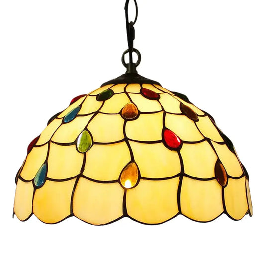 12inch Yellow Lampshade Stained Glass Pendant Light Tiffany Hanging Lamps for Sale - CTL