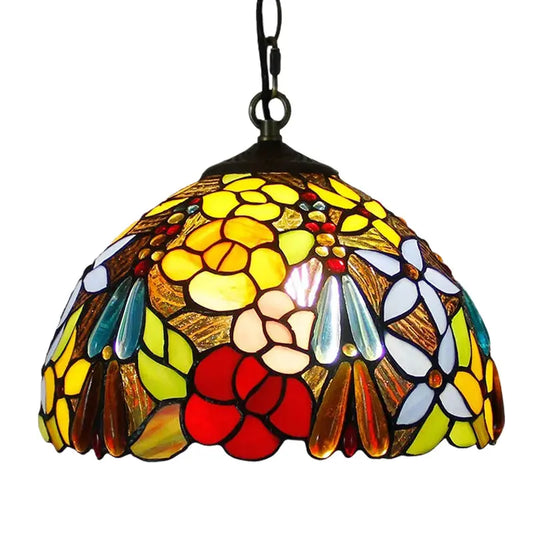 12inch 30cm Stained Glass Rose Floral Art Lampshade Tiffany Pendant Light - CTL