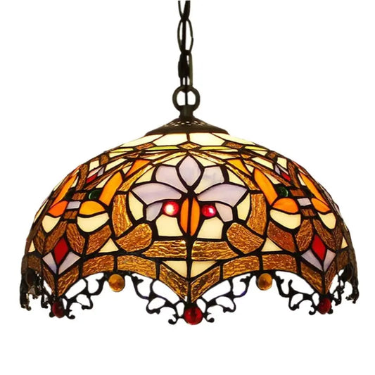 12inch Stained Glass Pendant Light Baroque Lampshade Authentic Tiffany Hanging Lamps - CTL