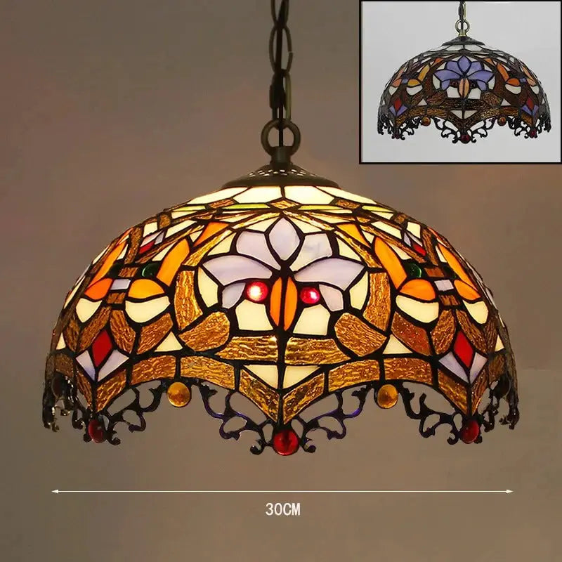 12inch Stained Glass Pendant Light Baroque Lampshade Authentic Tiffany Hanging Lamps - CTL