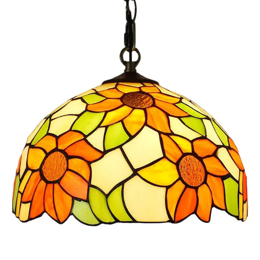 12inch Tiffany Style Kitchen Island Lighting Stained Glass Sunflower Lampshade Pendant Light - CTL