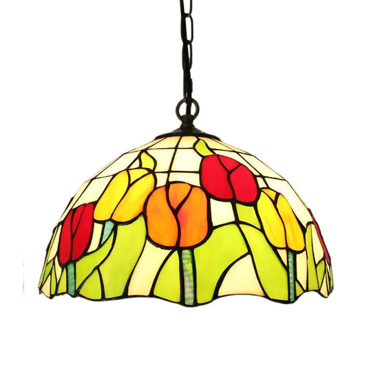 12inch 30cm Stained Glass Tulip Floral Lampshade Tiffany Style Pendant Light - CTL