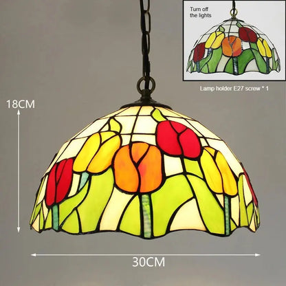 12inch 30cm Stained Glass Tulip Floral Lampshade Tiffany Style Pendant Light - CTL