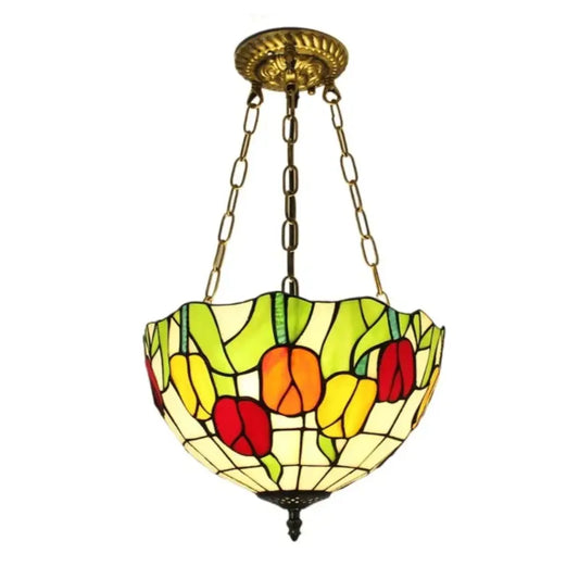 12inch 30cm Stained Glass Tulips Floral Lampshade Semi Flush Mount Wide Anti-chandelier - CTL