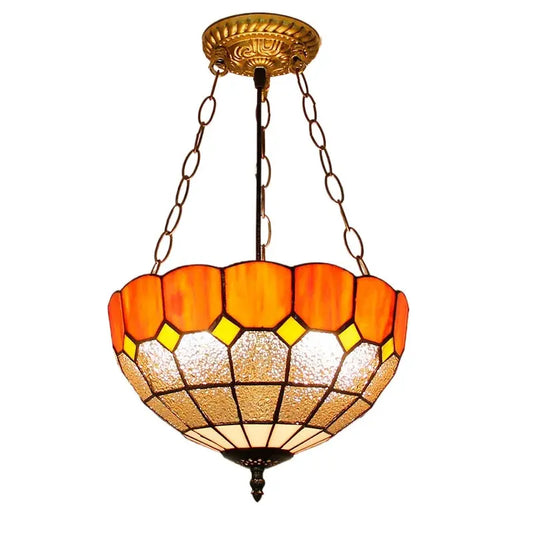 12inch Tiffany Chandelier Lights Stained Glass Orange Anti-chandelier Pendant Light - CTL