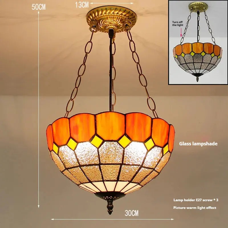 12inch Tiffany Chandelier Lights Stained Glass Orange Anti-chandelier Pendant Light - CTL